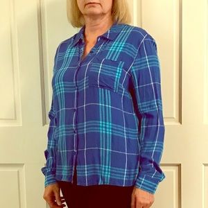 Blue plaid button down shirt